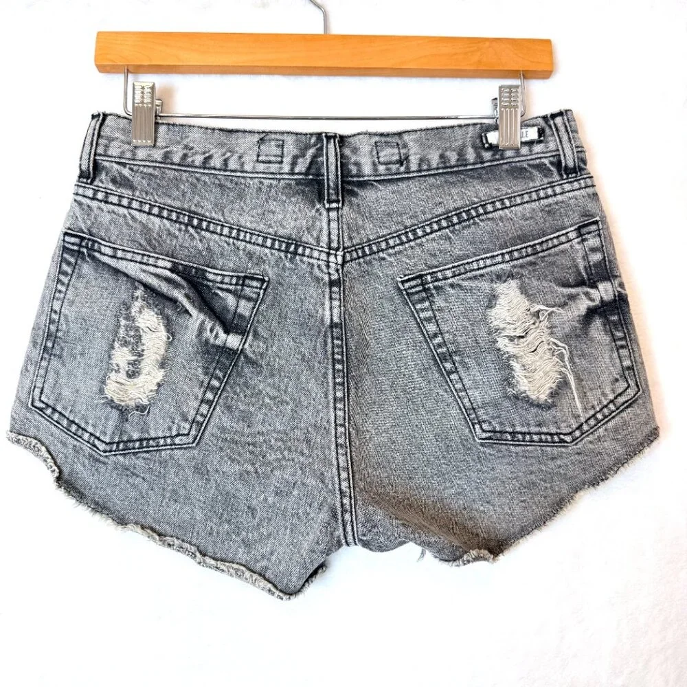 BRANDY MELVILLE Italy Button Fly Destroyed High Waist Denim Cut-off Short 40 XS